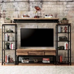 Stonehedge Industrial Pipe Inspired TV Stand For TVs Up To 60" Black/Natural - HOMES: Inside + Out -Baxton Studio Shop GUEST a0ebad9c b908 47d2 a73f da6fdc00682b