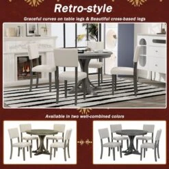 5 PCS Retro Round Dining Table Set With Curved Trestle Style Table And 4 Upholstered Chairs-ModernLuxe -Baxton Studio Shop GUEST a11a612e de21 452e 8b78 d72d290b2b0b