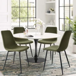 Bingo Dining Chairs Set Of 4,Upholstered Dining Chair With Stainless Steel Metal Legs-Maison Boucle -Baxton Studio Shop GUEST a15f89a9 5b51 427c 80f6 4308dc78c574