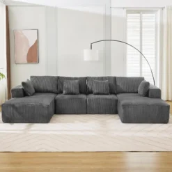 137" Sectional Couch Cloud Modular Modern U-Shaped Sofa With Chaise Lounge, Corduroy Fabric, No Assembly Required -Baxton Studio Shop GUEST a19d993a d549 4fe7 a18e 662df2320222