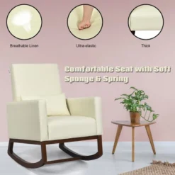 2-in-1 Fabric Upholstered Rocking Chair Nursery Armchair With Pillow Beige -Baxton Studio Shop GUEST a1de669b 522f 4060 b966 6d946b519a6a