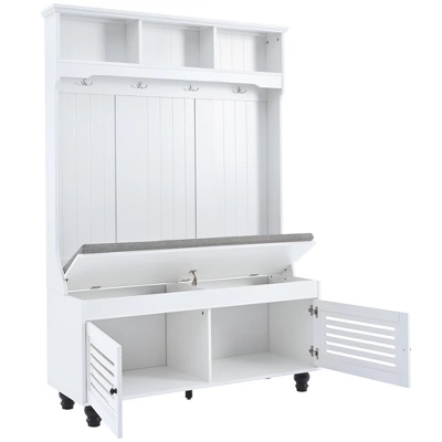 TIRAMISUBEST 5-in-1 Hall Tree With Storage Bench & 4 Hooks - Shutter Door Entryway Organizer For Coats, Shoes, Farmhouse Style, 47" 6 TIRAMISUBEST 5-in-1 Hall Tree With Storage Bench & 4 Hooks - Shutter Door Entryway Organizer For Coats, Shoes, Farmhouse Style, 47" - Image 6