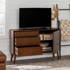 Mid-Century Modern With Closed Storage TV Stand For TVs Up To 58" Walnut - Saracina Home -Baxton Studio Shop GUEST a1f4e294 99ff 4035 b083 b0e94e45fc3c