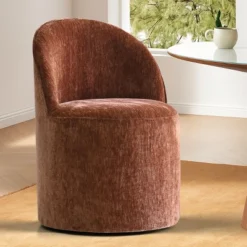 Rolling Barrel Dining Chair, Modern Armless Upholstered Accent Chair With Casters For Kitchen, Home Office, Or Dining Room-Maison Boucle -Baxton Studio Shop GUEST a231034e 242e 407c 9e95 0131a37433ee