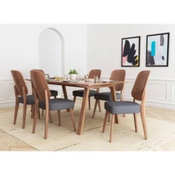 Set Of 2 Retro Modern Curved Back Dining Chair Walnut/Light Gray - ZM Home -Baxton Studio Shop GUEST a236ddbe 98f0 4671 b5d6 1cfa86f0bdc6