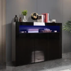 Modern Wooden Sideboard With LED Lights And 3 Doors For Living Room, Kitchen Or Hallway - ModernLuxe -Baxton Studio Shop GUEST a26bce58 3d1e 4438 84c1 3b317aaa52eb