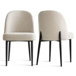 Upholstered Dining Chairs With Linen Blend Fabric And Metal Legs, Modern Armless Side Chairs For Dining Room-Maison Boucle