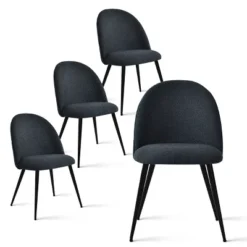 Rhon Modern Dining Chair Set Of 4 With Black Metal Base, Upholstered Bouclé Fabric Armless Kitchen Chairs For Dining Room-Maison Boucle