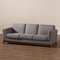 Baxton Studio Sava Fabric Upholstered Walnut Wood 3 Seater Sofa Gray - BaxtonStudio -Baxton Studio Shop GUEST a35fba56 2cef 483b abf7 50243cf3053d