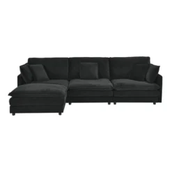 Modern L-Shaped Sectional Sofa With Ottoman, Oversized 4-Seater Couch With Towel Fabric Upholstery For Living Room, Gray/Green/Black - ModernLuxe 12 Modern L-Shaped Sectional Sofa With Ottoman, Oversized 4-Seater Couch With Towel Fabric Upholstery For Living Room, Gray/Green/Black - ModernLuxe -Baxton Studio Shop GUEST a38f58ce 3873 49b8 a58c ec5199ab4b72