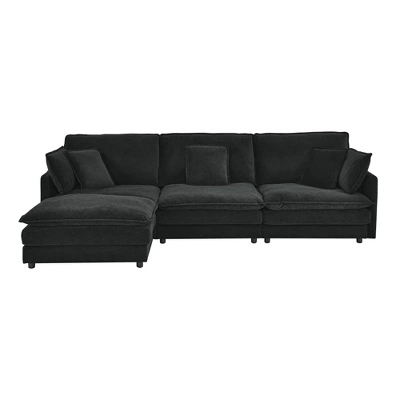 Modern L-Shaped Sectional Sofa With Ottoman, Oversized 4-Seater Couch With Towel Fabric Upholstery For Living Room, Gray/Green/Black - ModernLuxe 4 Modern L-Shaped Sectional Sofa With Ottoman, Oversized 4-Seater Couch With Towel Fabric Upholstery For Living Room, Gray/Green/Black - ModernLuxe - Image 4