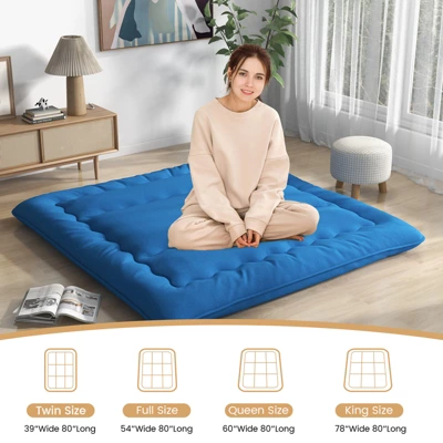 Infans King Futon Mattress Japanese Floor Sleeping Pad Washable Cover Carry Bag Blue 4 Infans King Futon Mattress Japanese Floor Sleeping Pad Washable Cover Carry Bag Blue - Image 4