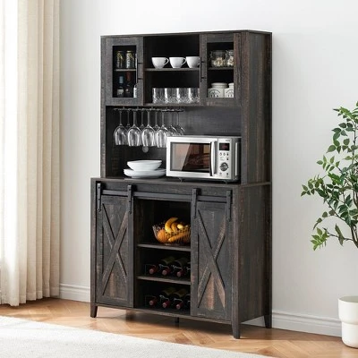 Whizmax Farmhouse Bar Cabinet With Sliding Barn Door For Kitchen, Dining Room 2 Whizmax Farmhouse Bar Cabinet With Sliding Barn Door For Kitchen, Dining Room - Image 2