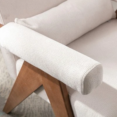 Megan 27.56" Wide Upholstered Fabric Seat And Lumbar Pillow With Walnut "V" Shape Solid Wood Legs Accent Chair With Arm Pads-The Pop Maison 5 Megan 27.56" Wide Upholstered Fabric Seat And Lumbar Pillow With Walnut "V" Shape Solid Wood Legs Accent Chair With Arm Pads-The Pop Maison - Image 5