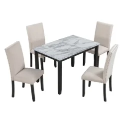 Modernluxe Faux Marble 5-Piece Dining Set Table With 4 Thicken Cushion Dining Chairs Beige+Black -Baxton Studio Shop GUEST a3ed5869 c9c2 416b 8d1c 33685cba4801