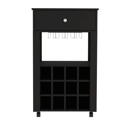 Gulches Black Bar Cart With Wine Rack & Glass Holder 3 Gulches Black Bar Cart With Wine Rack & Glass Holder - Image 3