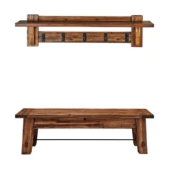 Durango Industrial Wood Coat Hook Shelf And Bench Set Dark Brown - Alaterre