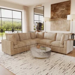 Cloud Couch Modular Sectional Sofa,100.5" V Shaped Couch, Convertible Wide Seater, 5 Seater For Living Room Set,Covers Washable&Replaceable -Baxton Studio Shop GUEST a44ac7d2 0123 4f59 833f 9c1297778596