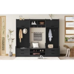 TIRAMISUBEST 4-in-1 Detachable Hall Tree With Storage And 7 Hooks - Black Entryway Organizer With Storage -Baxton Studio Shop GUEST a4881905 3158 4700 b0b6 4da9ad8af8d0