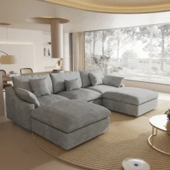 Cloud Couch Modular Sectional Sofa,119.29" U Shaped Couch, Oversized Down Filled Convertible Wide Seater,3 Seater With 2 Ottomans For Living Room Set -Baxton Studio Shop GUEST a4892c39 7fd0 431e b34c d788de69d2fa