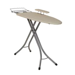 Household Essentials Wide Mega Ironing Board 4 Leg Silver Frame: XL Full Size Collapsible Ironing Table, Metal, Beige -Baxton Studio Shop GUEST a49bbf6a 5a9f 4559 937b 3666915566ff