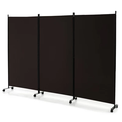 Costway 3-Panel Folding Room Divider 6Ft Rolling Privacy Screen WithLockable Wheels Black/Brown/Grey/White 10 Costway 3-Panel Folding Room Divider 6Ft Rolling Privacy Screen WithLockable Wheels Black/Brown/Grey/White - Image 10
