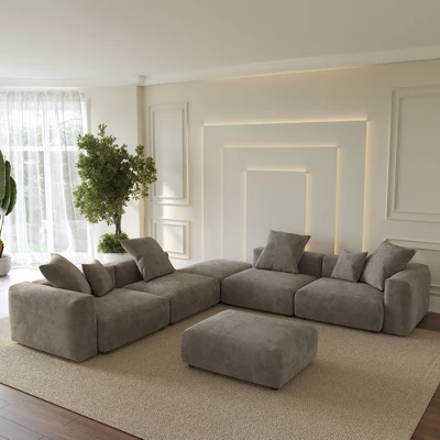 WJShome Modular Sectional Sofa With Ottomans,6 Seater Corduroy V Shaped Reversible Corner Couch,141.73" Convertible Sofa & Couch 15 WJShome Modular Sectional Sofa With Ottomans,6 Seater Corduroy V Shaped Reversible Corner Couch,141.73" Convertible Sofa & Couch - Image 15