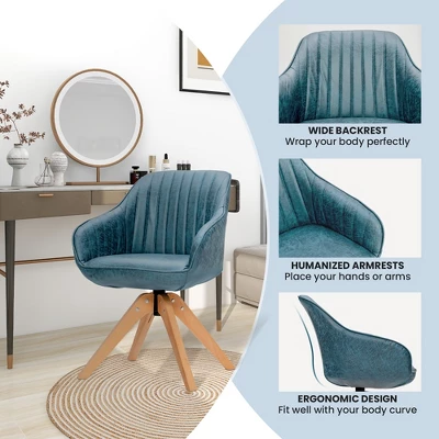 Costway Set Of 2 Swivel Accent Chair Modern Leathaire Armchairs W/ Beech Wood Legs GreyBlueBrown 9 Costway Set Of 2 Swivel Accent Chair Modern Leathaire Armchairs W/ Beech Wood Legs GreyBlueBrown - Image 9