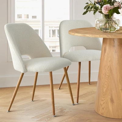 Edwin Boucle Dining Chair Set Of 6,Modern Kitchen Dining Room Chairs With Curved Round Backrest,Boucle Chairs With Oak Metal Legs -Maison Boucle 2 Edwin Boucle Dining Chair Set Of 6,Modern Kitchen Dining Room Chairs With Curved Round Backrest,Boucle Chairs With Oak Metal Legs -Maison Boucle - Image 2