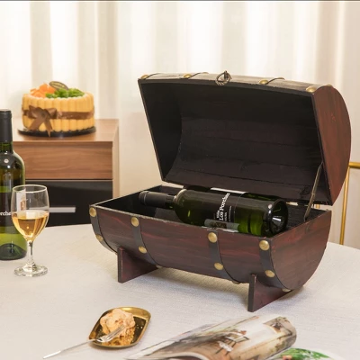 Vintiquewise Wooden Wine Barrel Shaped Treasure Chest Vintage Decorative Wine Holder 2 Vintiquewise Wooden Wine Barrel Shaped Treasure Chest Vintage Decorative Wine Holder - Image 2