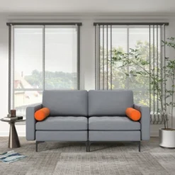 Costway Modern Loveseat 2-Seat Sofa Couch W/ 2 Bolsters Side Storage Pocket Ash Grey