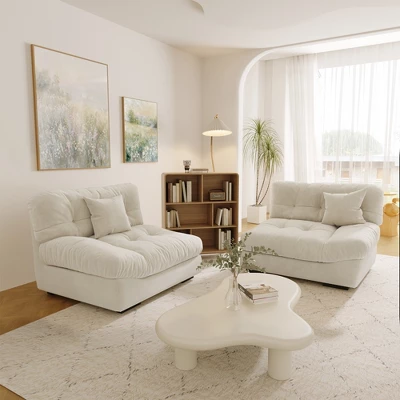 Cloud Modular Sectional Sofa,89inch Scrub Velvet Sofa Couch For Living Room,Curved Couch,Modern LoveSofa With 2 Pillows 3 Seater For Apartment 2 Cloud Modular Sectional Sofa,89inch Scrub Velvet Sofa Couch For Living Room,Curved Couch,Modern LoveSofa With 2 Pillows 3 Seater For Apartment - Image 2