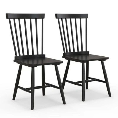 Costway Windsor Dining Chairs Set Of 2 Armless Spindle Back Solid Rubber Wood Black/Natural 9 Costway Windsor Dining Chairs Set Of 2 Armless Spindle Back Solid Rubber Wood Black/Natural - Image 9
