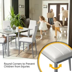 Costway 5 Piece Dining Set Table 29.6'' And 4 Chairs Glass Metal Kitchen Breakfast Furniture White -Baxton Studio Shop GUEST a6aa935e 9bfd 4c4c 8817 b8bef8d131c1