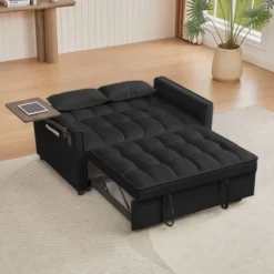 NicBex Modern Convertible Sofa Bed, 3-Position Sleeper Sofa, Tufted Velvet Loveseat Sofa With A Small Table, Upholstered Couches For Living Room