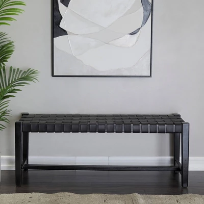Modern Leather Woven Bench Black - Olivia & May 1 Modern Leather Woven Bench Black - Olivia & May