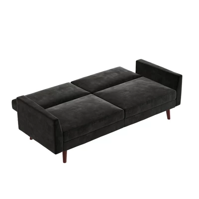 Jayce Mid-Century Modern Coil Futon Black Velvet - Room & Joy 5 Jayce Mid-Century Modern Coil Futon Black Velvet - Room & Joy - Image 5