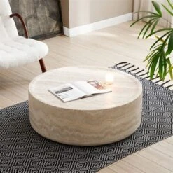 Fiberglass 31.49 Inch Round Coffee Table, Sturdy Fiberglass Table For Living Room No Assembly Required -Baxton Studio Shop GUEST a73b4161 31a6 43f6 b8ac e2f832eab47e