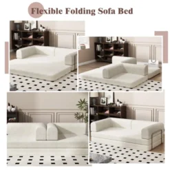 Convertible Corduroy Sleeper Sofa Bed,Folding Mattress Couch With Fixed-Shape Frame, 3 Seater Fold Out King Size Futon,No Assembly Floor Couch