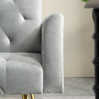 MYINDA Velvet Futon Reclining Sofa Bed With 2 Pillows For Living Room, Convertible 3 Adjustable Sofa For Small Spaces,GREY 5 MYINDA Velvet Futon Reclining Sofa Bed With 2 Pillows For Living Room, Convertible 3 Adjustable Sofa For Small Spaces,GREY - Image 5