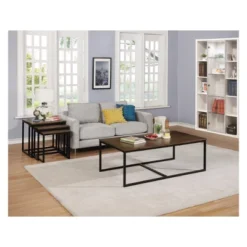 54" Wide Arcadia Acacia Wood Coffee Table Antiqued Mocha - Alaterre Furniture: Industrial, Trestle Base, Stained Wood -Baxton Studio Shop GUEST a7d33309 3ae4 431e 911b 13624fb77d47