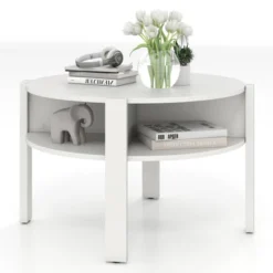 Tangkula Round Coffee Table With 4 Side Compartments 2-Tier Circle Coffee Table -Baxton Studio Shop GUEST a817e657 d95e 43d9 9e69 b0e4d3e1f752