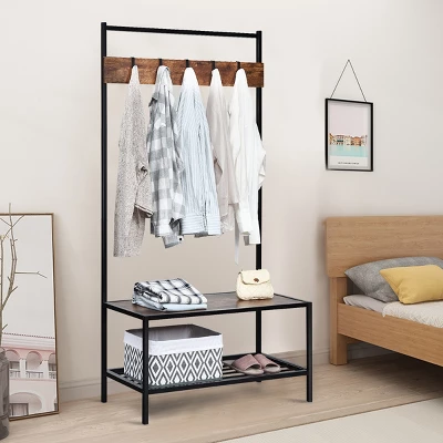 COSTWAY 3 In 1 Industrial Coat Rack Shoe Bench Entryway Hall Tree Storage Shelf W/ Hooks 1 COSTWAY 3 In 1 Industrial Coat Rack Shoe Bench Entryway Hall Tree Storage Shelf W/ Hooks