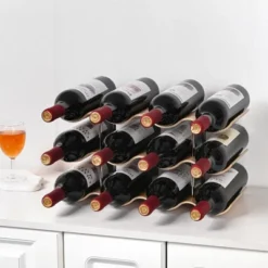 Itopfox Countertop Wine Rack - 12 Bottle Freestanding Wine Holder Stand - 3 Tier Wooden Storage - Wavy Organizer For Cabinet Pantry Kitchen Bar -Baxton Studio Shop GUEST a8c41df4 e82d 4061 b7bb 39804f323dce