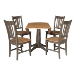 42" Round Dual Drop Leaf Dining Table With 4 Splat Back Chairs Hickory/Washed Coal - International Concepts 12 42" Round Dual Drop Leaf Dining Table With 4 Splat Back Chairs Hickory/Washed Coal - International Concepts -Baxton Studio Shop GUEST a92711f1 79e6 4b80 af33 0c448b644495