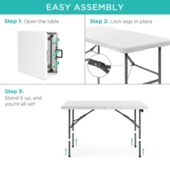 Best Choice Products 4ft Plastic Folding Table, Indoor Outdoor Heavy Duty Portable W/ Handle, Lock For Picnic - White -Baxton Studio Shop GUEST a93dec08 a1f3 48b1 b370 380dfea5b5c7