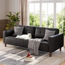 Garvee 3-Seater Sofa Couch, Modern Sofa With Deep Seats And 2 Pillows, Breathable Faux Leather Couch, Stylish Loveseat For Living Room -Baxton Studio Shop GUEST a993d6f5 346e 4f9c a195 780ad135ae1f