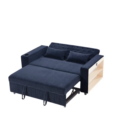 Modern 3-in-1 Pull-Out Sofa Bed With Storage Shelves, USB Ports & Cup Holders, Convertible Sleeper Sofa Couch For Small Spaces - ModernLuxe 11 Modern 3-in-1 Pull-Out Sofa Bed With Storage Shelves, USB Ports & Cup Holders, Convertible Sleeper Sofa Couch For Small Spaces - ModernLuxe - Image 11
