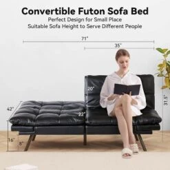 Vipbear 71" Futon Convertible Memory Foam Sofa Bed, Modern Loveseat For Living Room, Adjustable Armrests Backrest Sofabed, Faux Leather - Black -Baxton Studio Shop GUEST a9d2731d 3d1b 41ad 8deb bc47917f8c6c