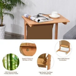 Costway Bamboo Sofa Table Laptop Desk Coffee Snack End Table Bedside Table W/Storage Bag -Baxton Studio Shop GUEST a9e793fd 1cfd 4a69 956b 79078862f477